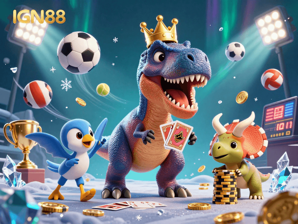 Experience thrilling gameplay with IGN88 in this vibrant casino illustration featuring colorful characters and dynamic elements.
