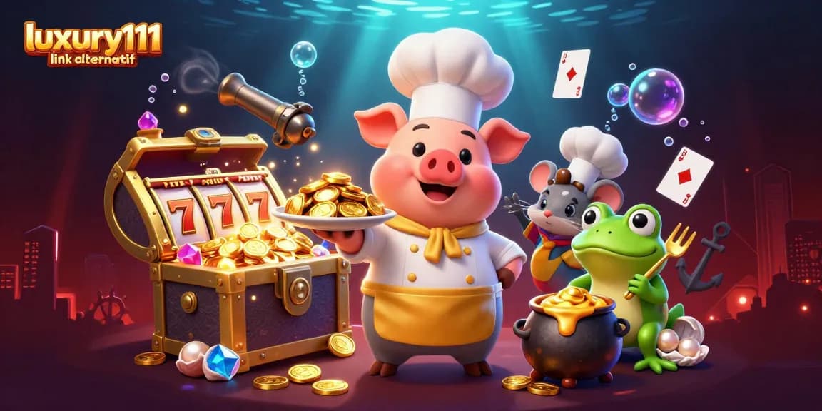 Experience the thrill of luxury111 link alternatif with a vibrant 3D casino scene showcasing playful characters and rich game elements.