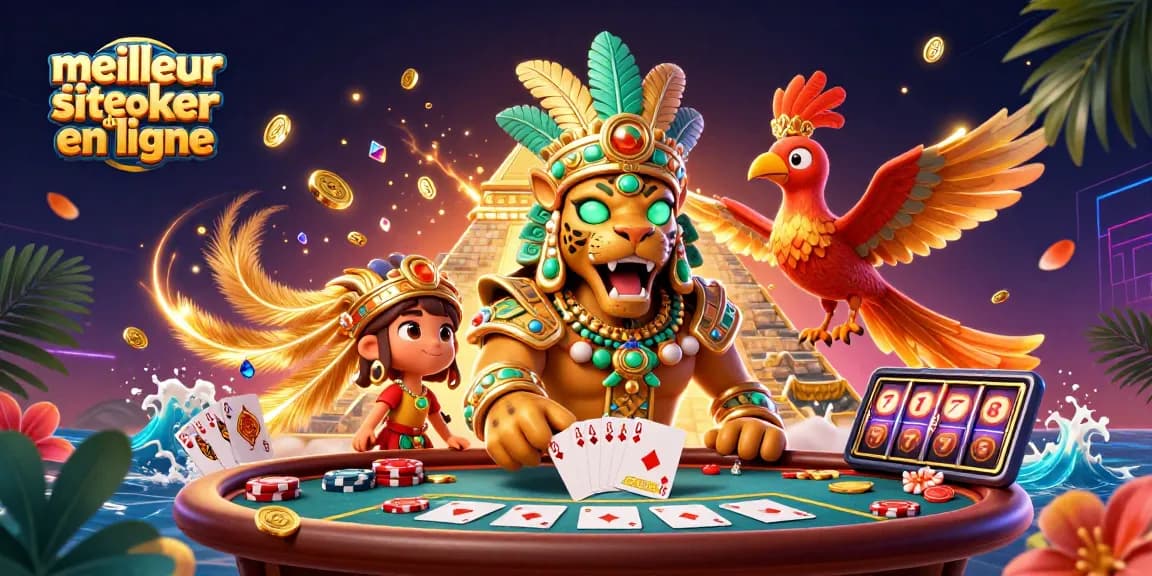 Gagnez avec le meilleur site de poker en ligne dans une illustration dynamique de parties et de gains.