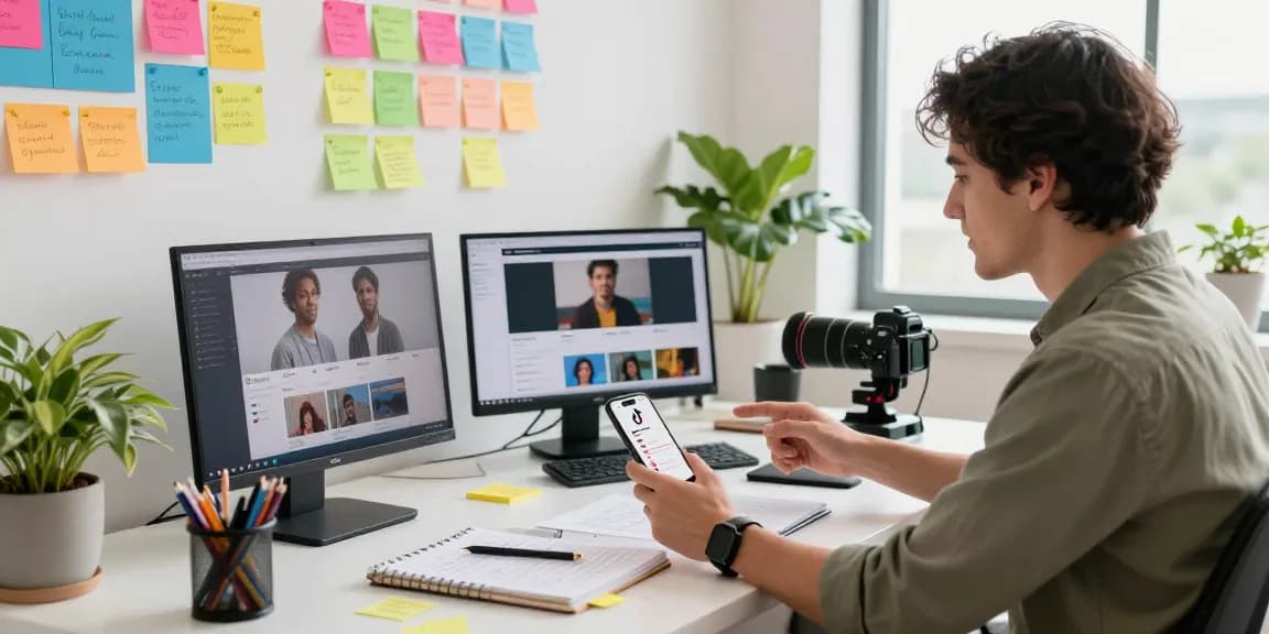 Buy safe TikTok views service while planning content in a vibrant workspace.