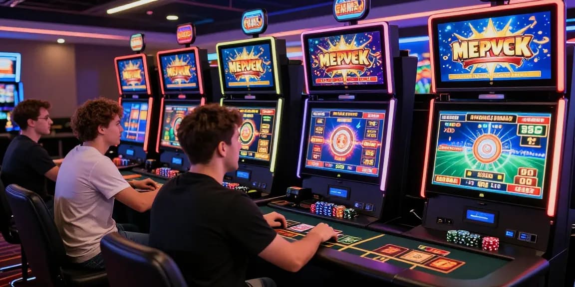 Situs Resmi Dominobet online gaming experience with vibrant players enjoying slot machines and live dealers.