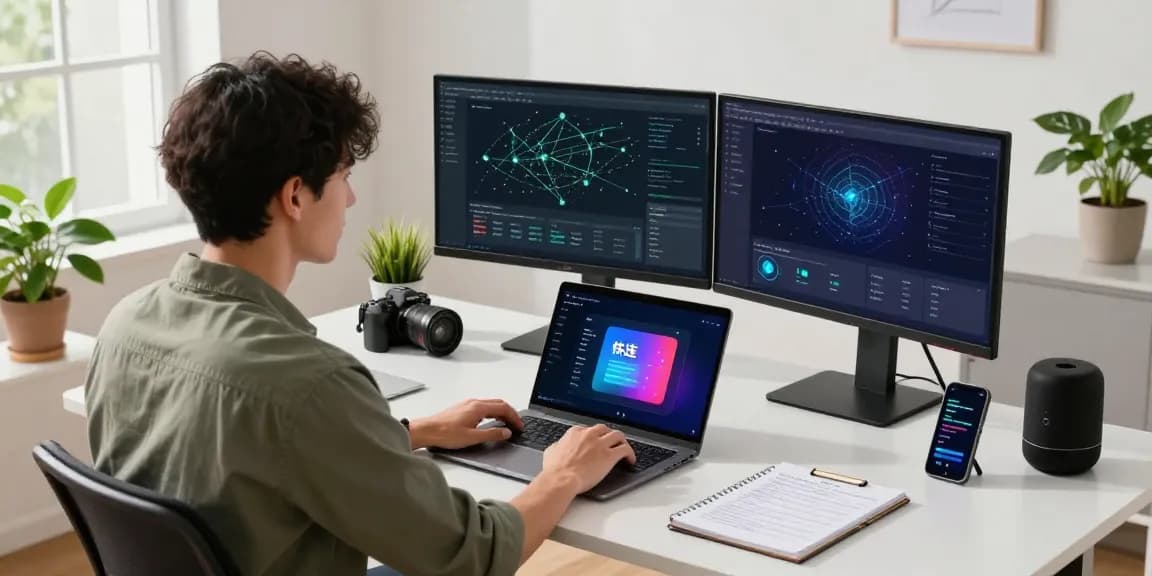 快连 software developer optimizing network performance in a modern tech workspace.