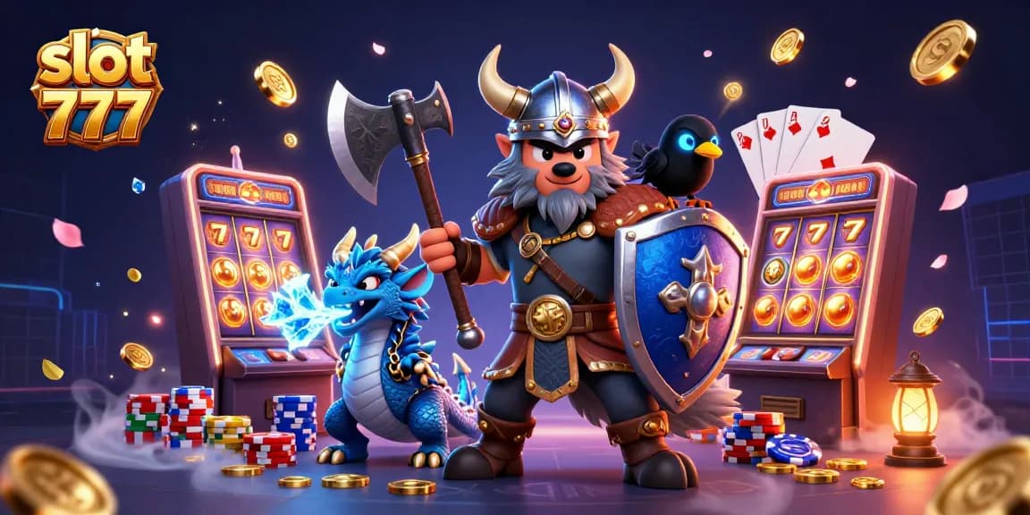 Spin the slot 777 with heroic Viking warriors and dragons in an epic casino battle.