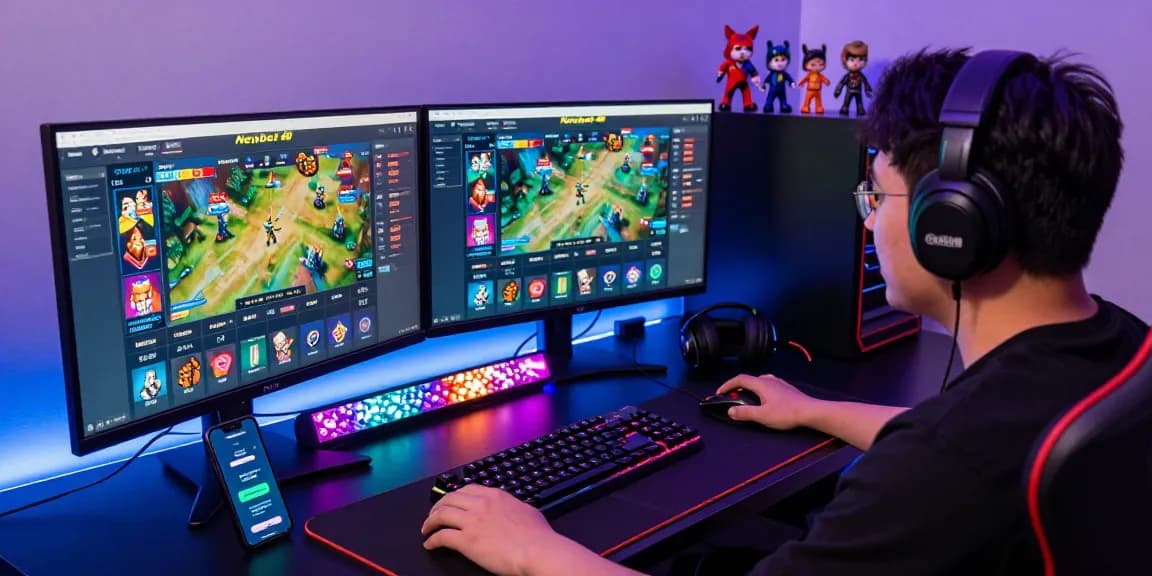 Exciting gaming environment with Newbet4D platform interface on multiple screens, vibrant betting atmosphere.