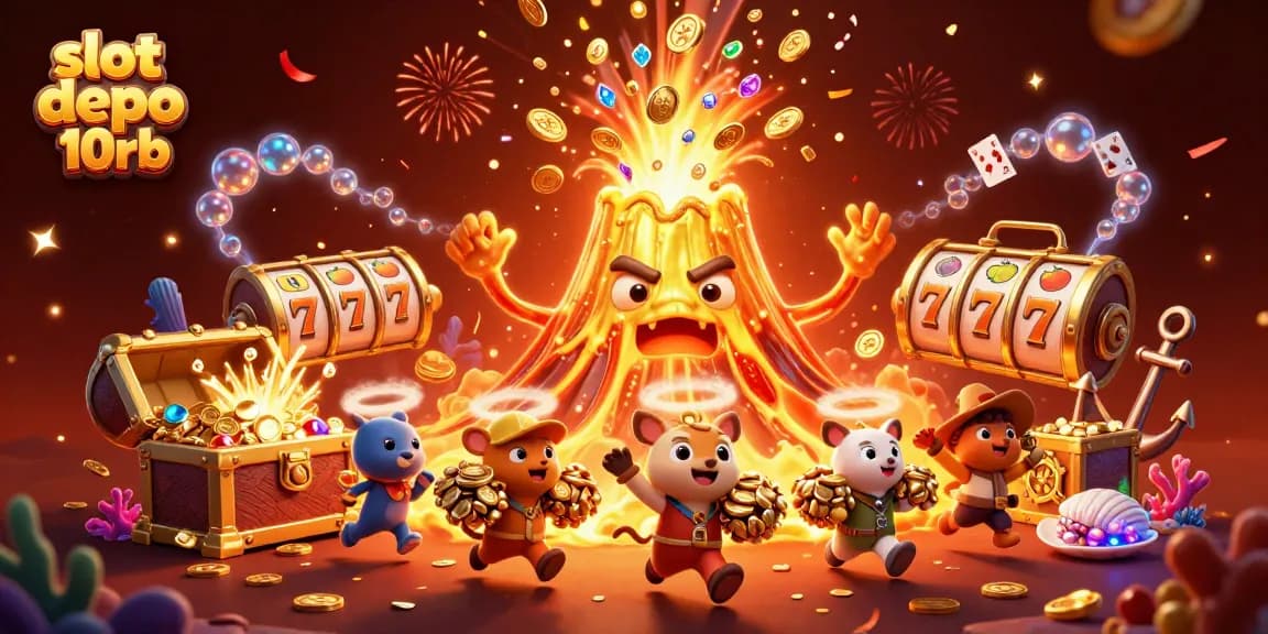 Experience thrilling wins in slot depo 10rb with a vibrant scene of treasure and celebration.