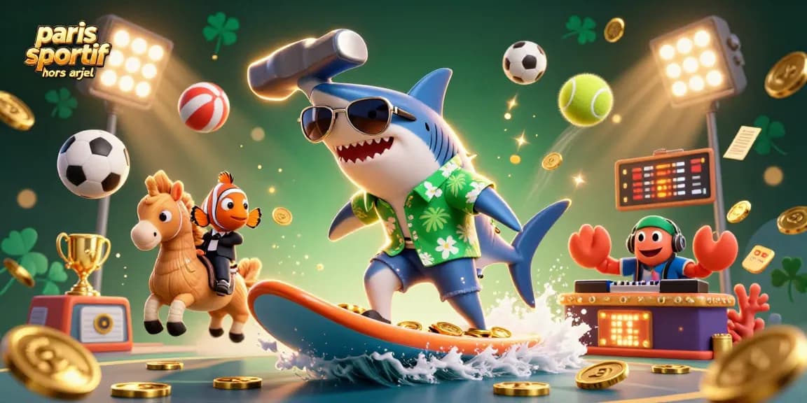 Pariez sur une scène dynamique de paris sportif hors arjel avec un requin et des éléments de victoire