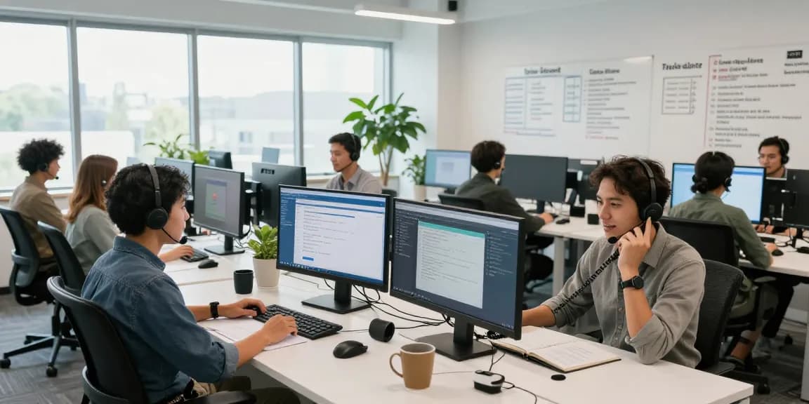 Telus-Technical-Support team providing customer assistance in a modern office setting.