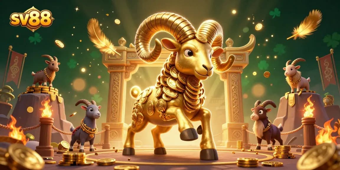 Experience thrilling gameplay at sv88 with our golden ram charging into a vibrant casino arena.