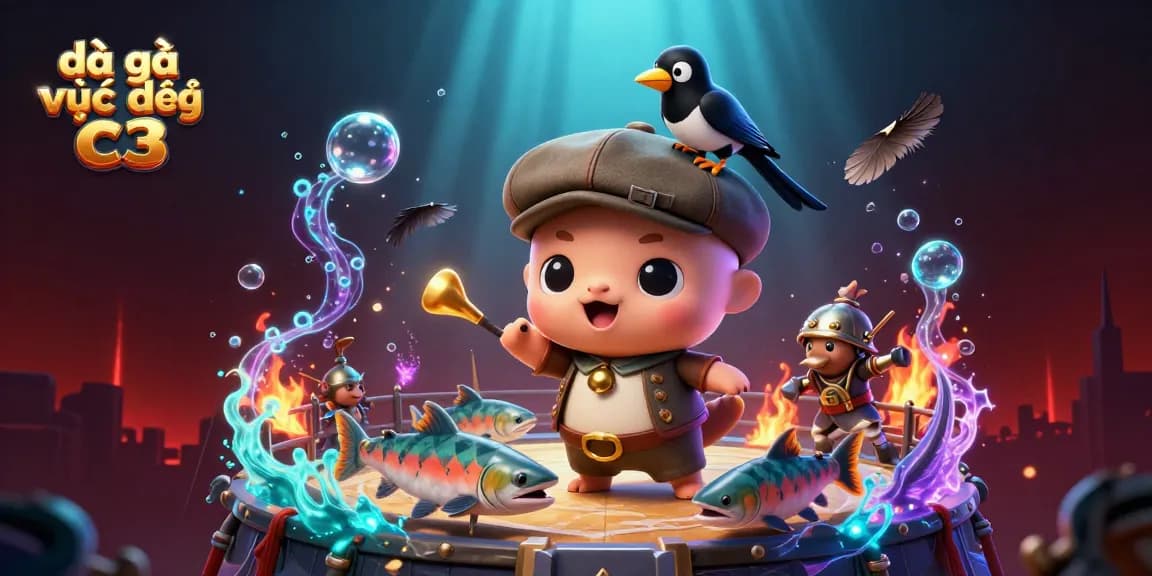 Experience thrilling cockfighting action with đã gà trực tiếp c3 in a vibrant illustrated scene.