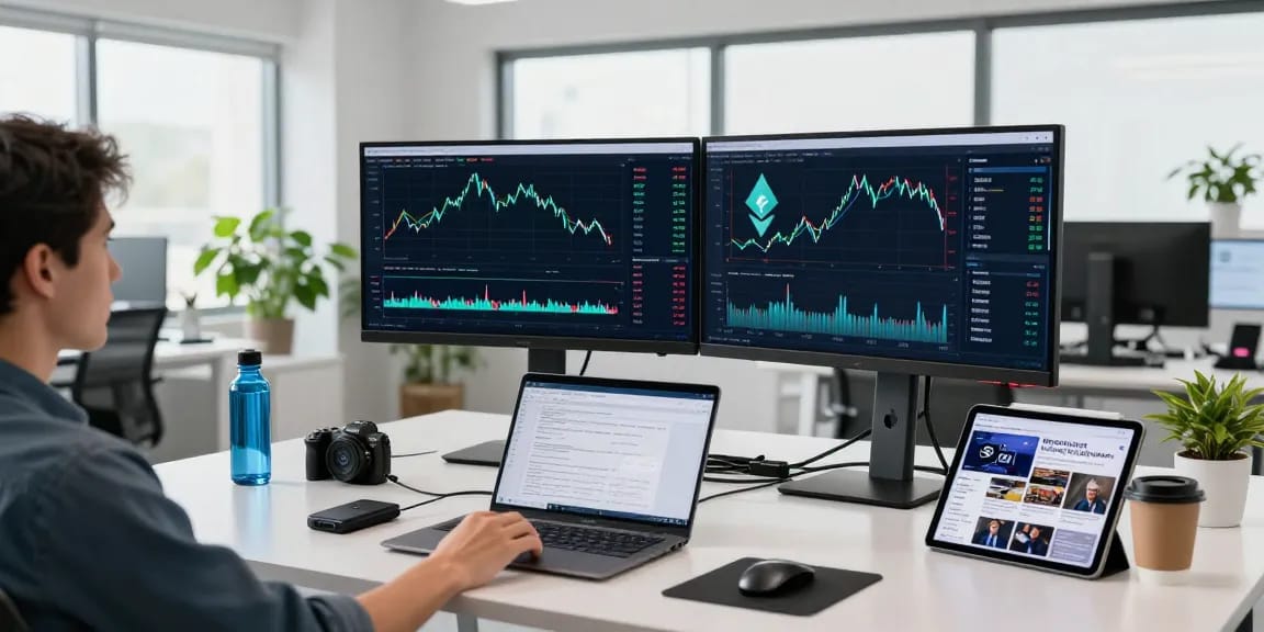 Ben Shapiro net worth 2025 explored in a tech-focused cryptocurrency trading workspace with multiple monitors and blockchain analysis tools.