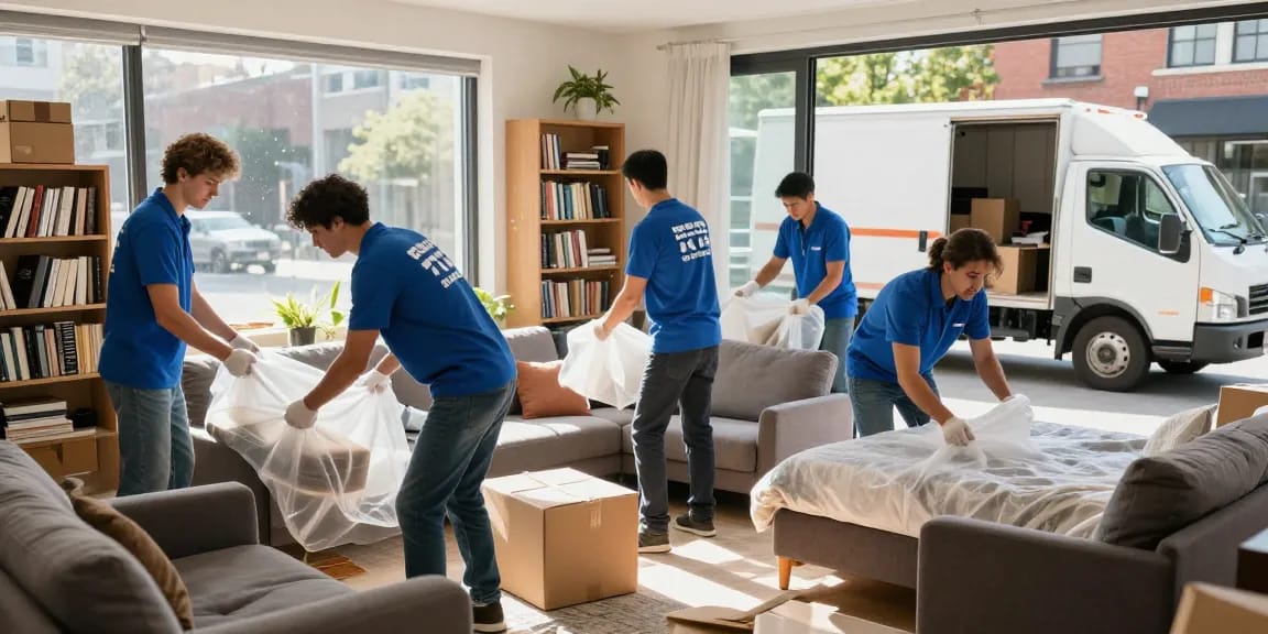 Efficient Wohnungsentrümpelung Berlin team clearing cluttered apartment, removing furniture for recycling.