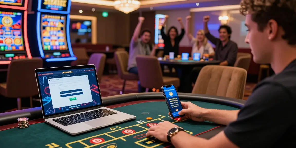 Lemacau Login interface on vibrant casino gaming setup, showcasing player excitement and engagement.