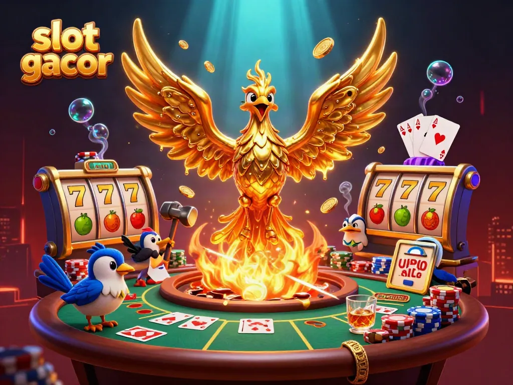 Experience slot gacor with a molten golden phoenix and vibrant casino elements.
