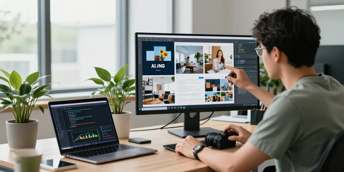 Data scientist using a free AI detector tool for image analysis in a modern workspace