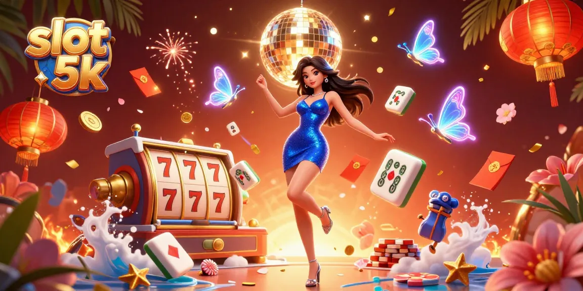 Experience thrilling gameplay with slot 5k as vibrant characters celebrate around animated slot reels.