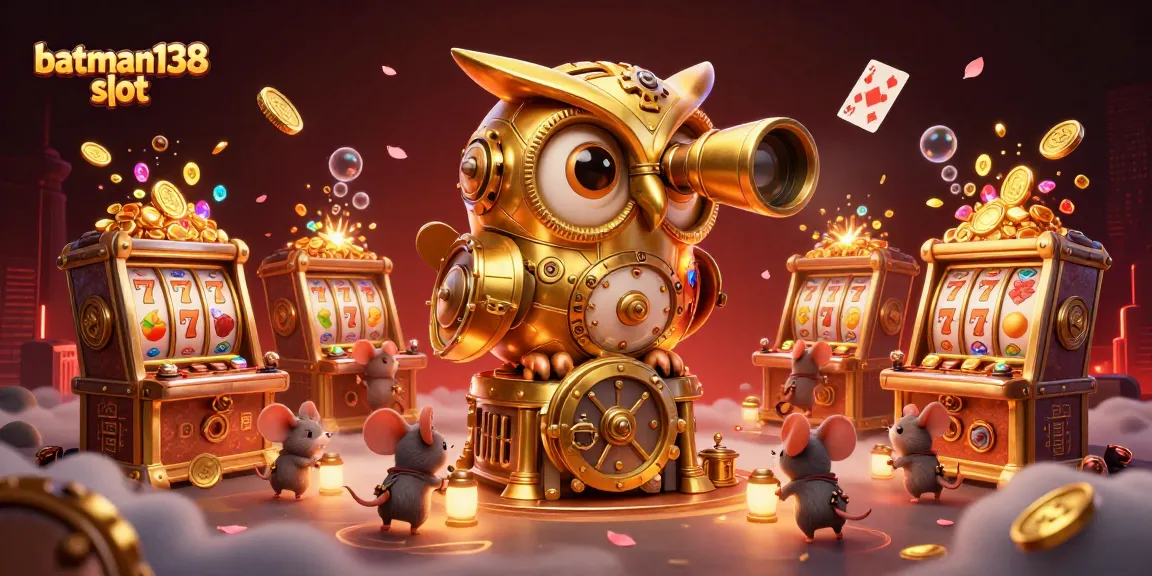 Play the exciting batman138 slot surrounded by vibrant casino elements in this lively 3D illustration.