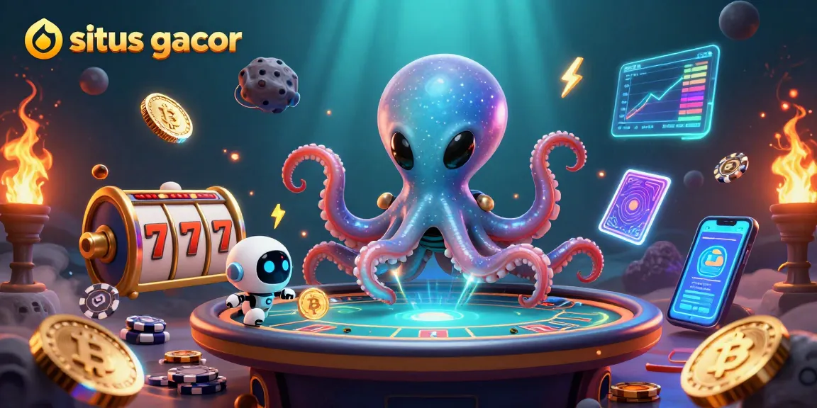 Experience the excitement of situs gacor gameplay with a vibrant scene featuring an alien octopus and poker elements.