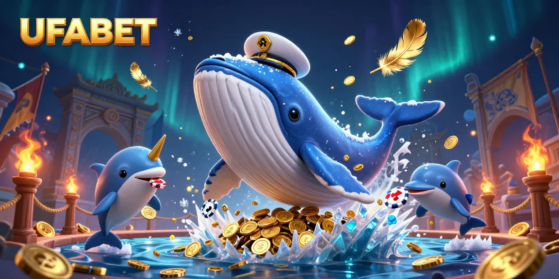 Experience thrilling games at UFABET with a vibrant 3D scene of a captain whale and playful dolphins!