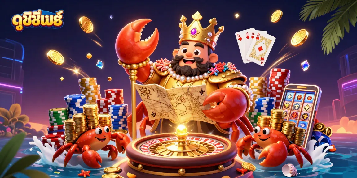 Experience ดูซีรี่ย์ออนไลน์ with engaging casino elements, featuring a golden crab emperor amidst dynamic gaming visuals.