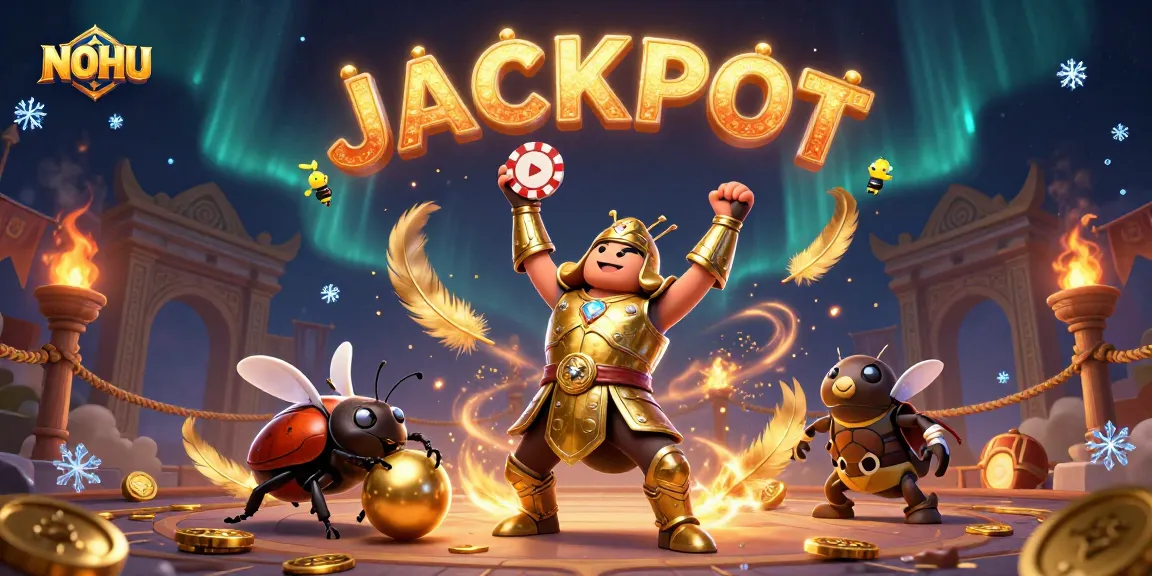 Engage in the thrilling NOHU casino adventure as colorful characters celebrate a jackpot victory.