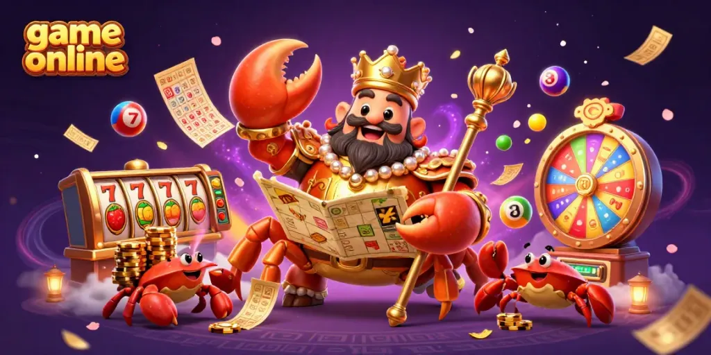 Memenangkan permainan online dengan jackpot, karakter kepiting pintar dan tiket emas menciptakan suasana permainan yang seru.