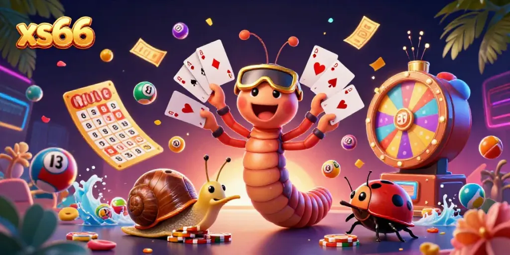 Experience the thrill of xs66 lottery with a 3D cartoon dealer and game elements dynamically illustrating the action.
