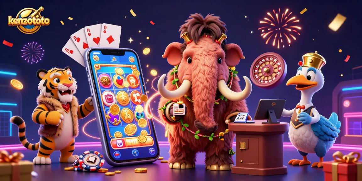 Experience kenzototo's exciting gameplay with vibrant characters and festive casino elements.