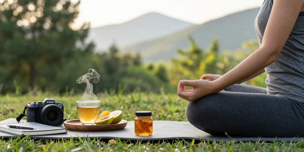 Enhance your wellness journey with pure Himalayan shilajit resin in a serene outdoor setting.