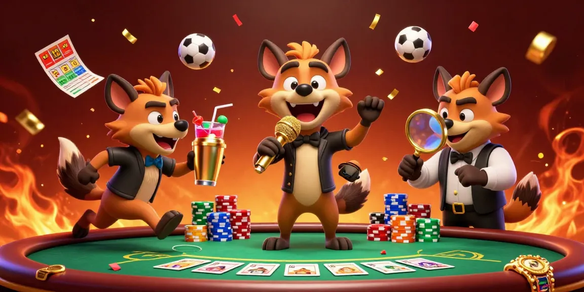 Engage in mix parlay betting with lively hyenas at a sports-themed casino club.