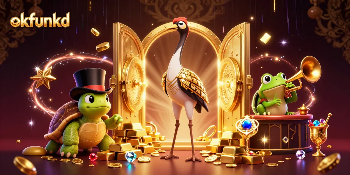 Experience thrilling action at okfunkd with vibrant 3D casino characters, gold treasures, and colorful gems.