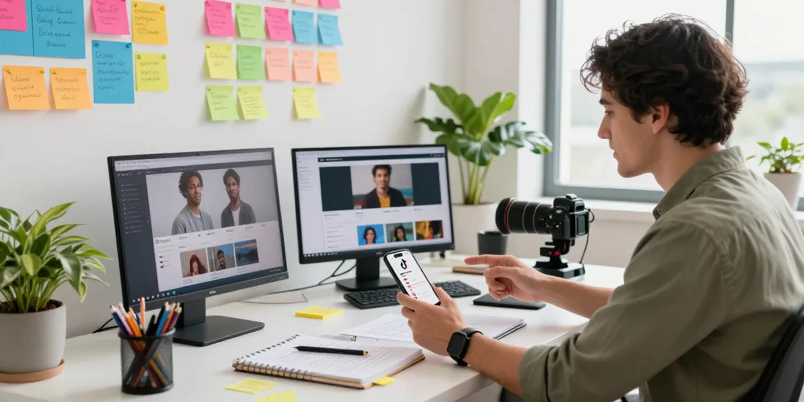 Buy safe TikTok views service while planning content in a vibrant workspace.