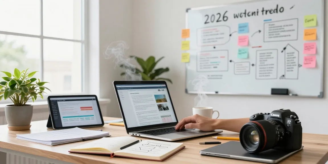 Dynamic workspace highlighting quality and authority blogs, showcasing a writer engaged in content creation.