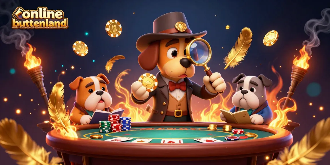 Engaging scene showcasing online casino buitenland with a detective finding poker chip clues amid golden treasures.