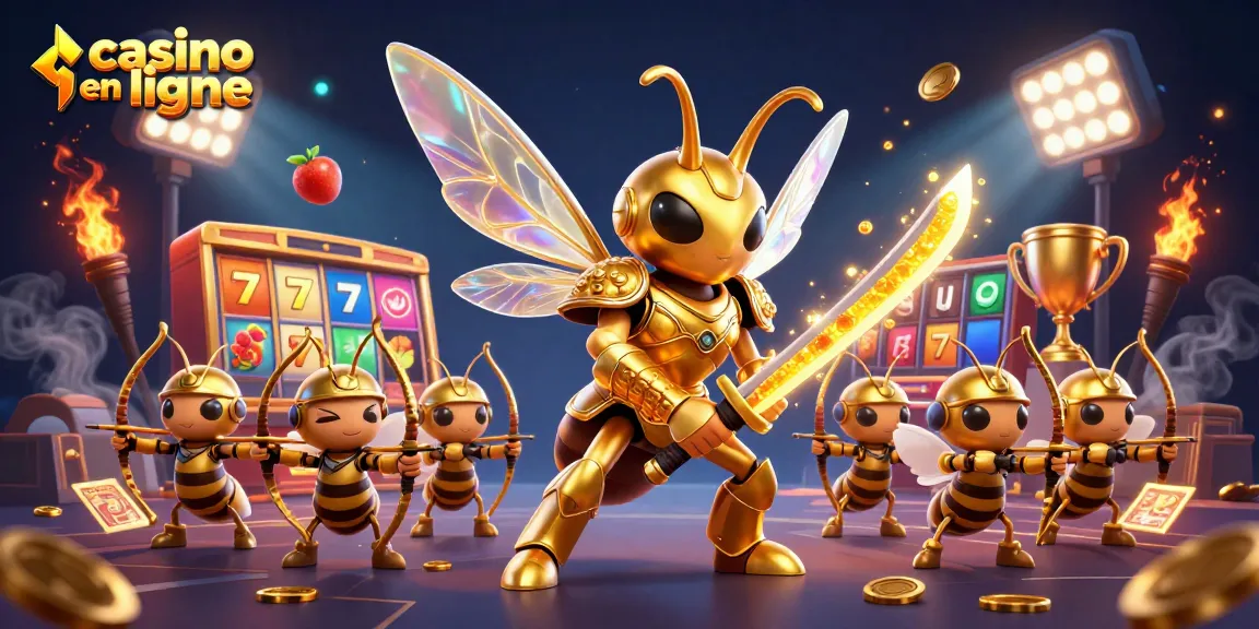 Visualisez le monde du casino en ligne avec un hornet samouraï et des éléments de jeux dynamiques.