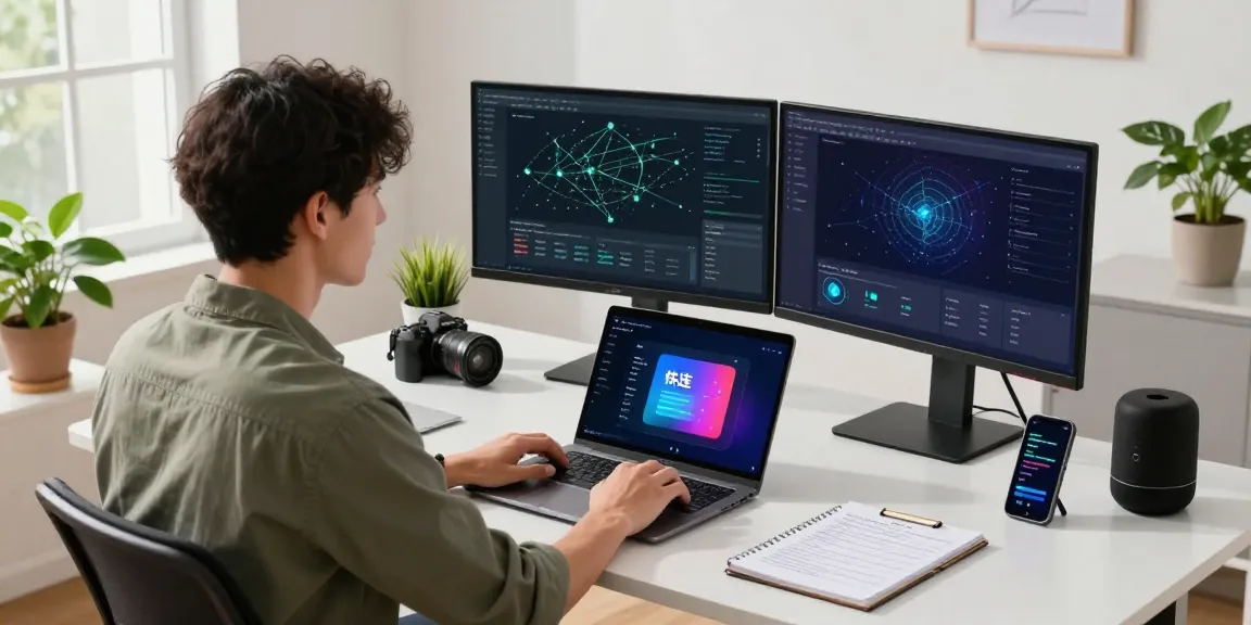 快连 software developer optimizing network performance in a modern tech workspace.