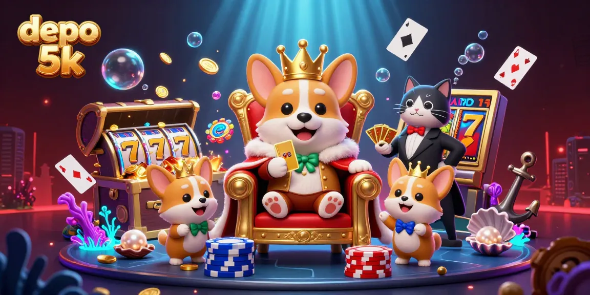 Engage in thrilling gameplay with depo 5k jackpots and casino fun in an exciting cartoon scene.