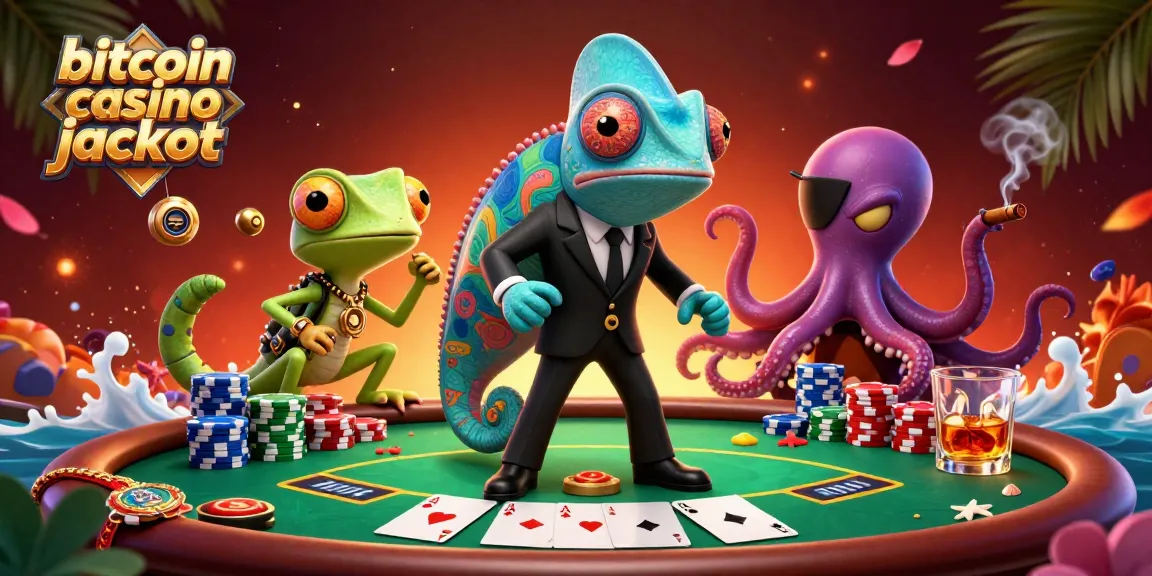 Experience thrilling gameplay with bitcoin casino jackpot surrounded by colorful poker elements and vibrant characters.