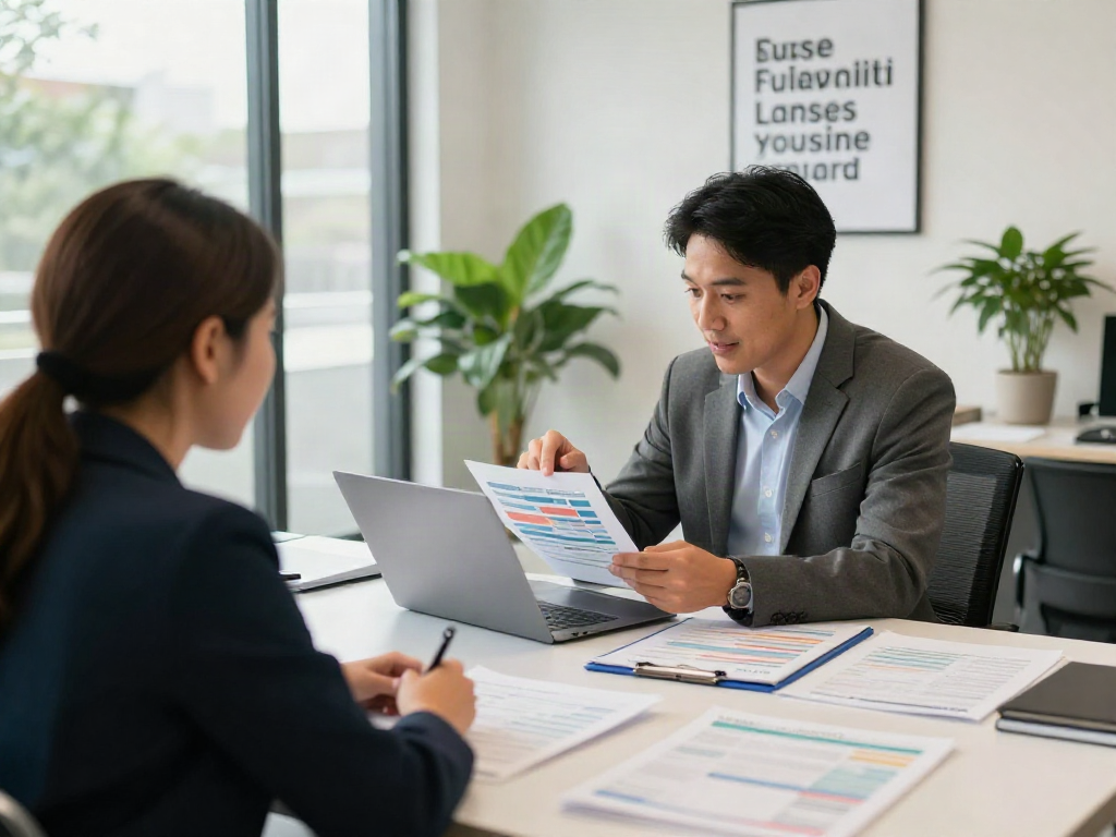 Superfund accountant consulting with client in modern office space, reviewing financial documents together.