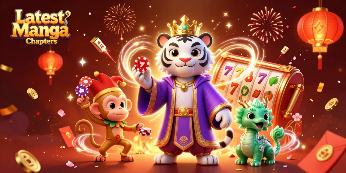 Engage with the Latest Manga Chapters in a vibrant 3D casino scene featuring a majestic tiger and playful monkey.