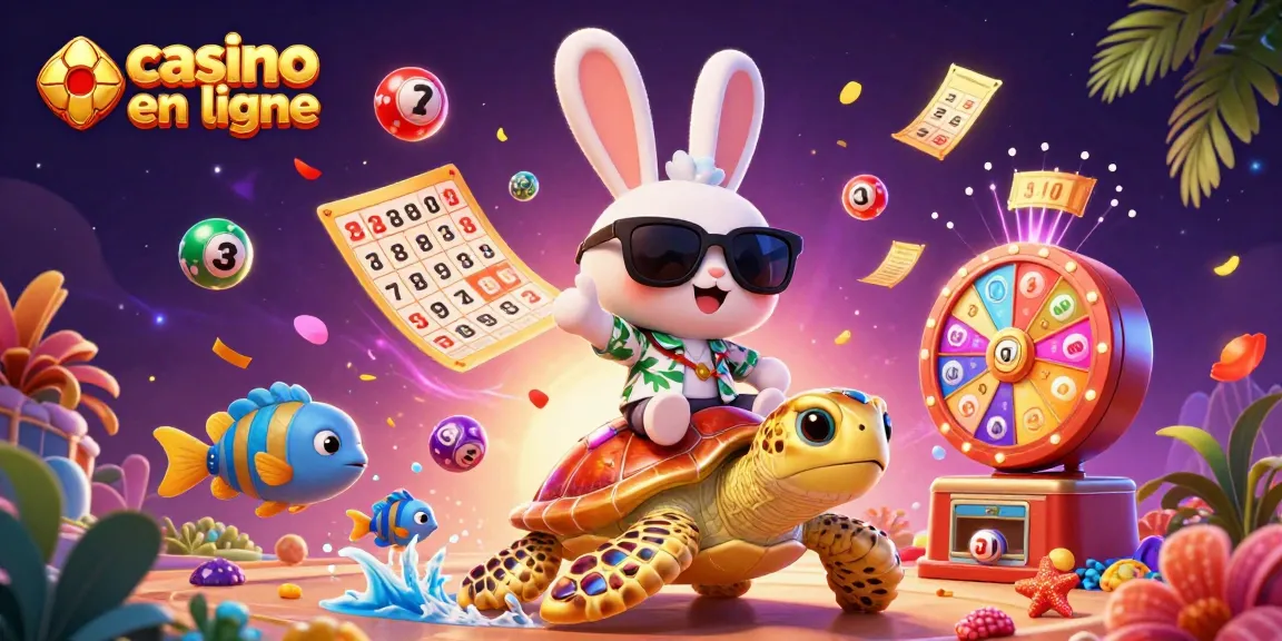 Profitez de moments palpitants au casino en ligne avec un lapin chanceux et une tortue dorée dans une scène 3D vibrante.