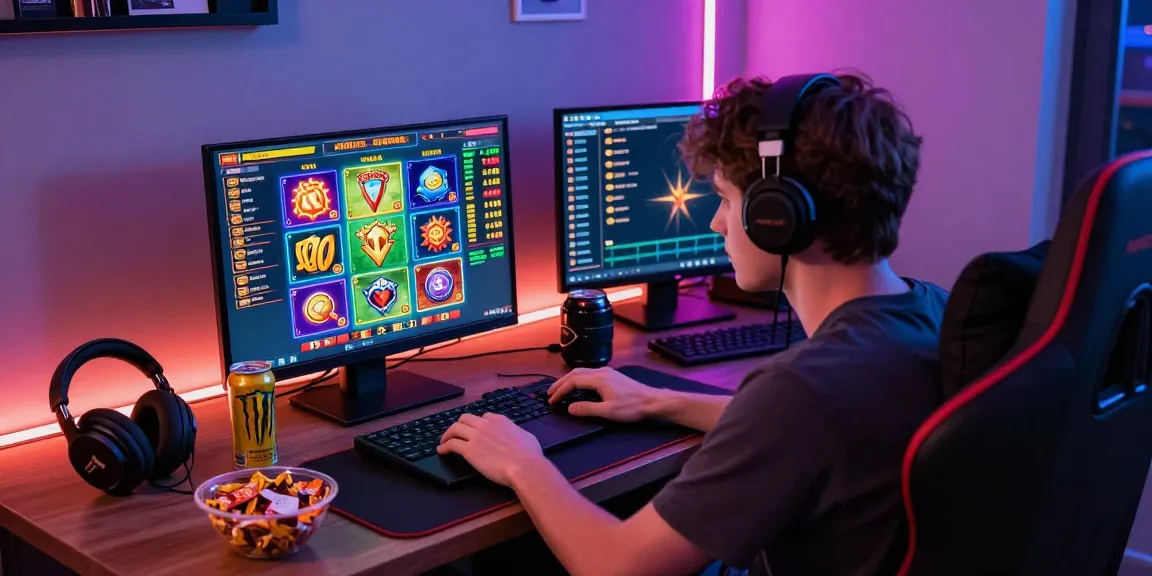 Player engaging in slot games on link alternatif raja328 with vibrant game graphics and immersive gaming setup.