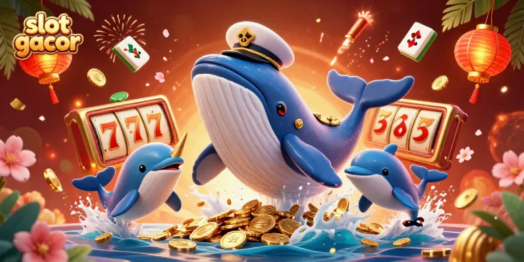 Experience the excitement of slot gacor with playful dolphins and a treasure-filled ocean scene.