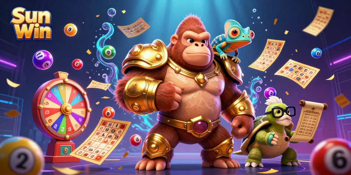 Engage in thrilling gameplay with Sun Win while exploring vibrant casino elements like spinning wheels and dynamic lottery balls.