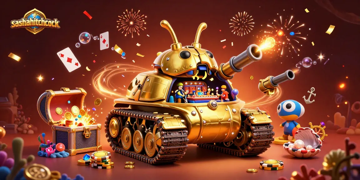 Sashahitchcock menghadirkan pengalaman bermain slot dengan desain kasino mini dalam tank emas yang spektakuler.