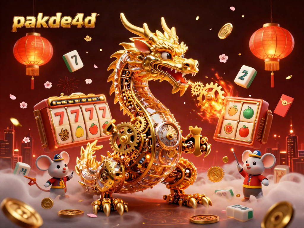Experience pakde4d's thrilling slot adventure with a biomechanical dragon and lucky symbols.