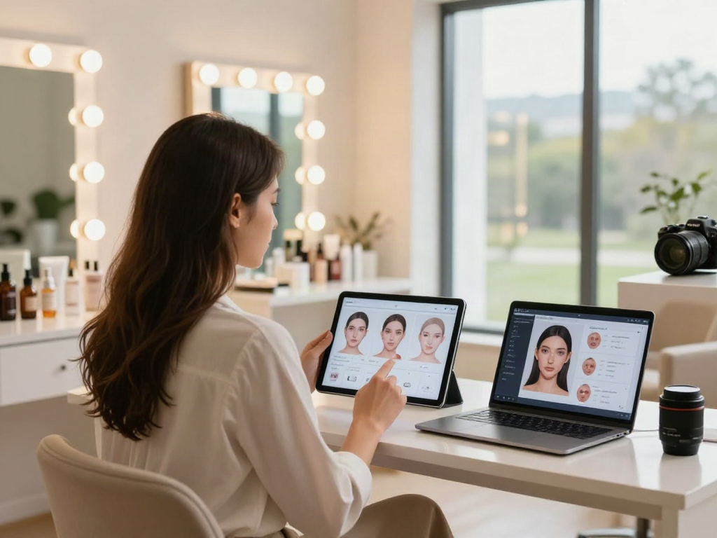 ClinicEvo better than QOVES highlights personalized facial analysis in a modern beauty studio.