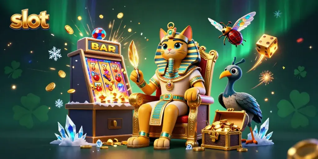 Spin the slot machine with a jackpot explosion in this thrilling casino scene.