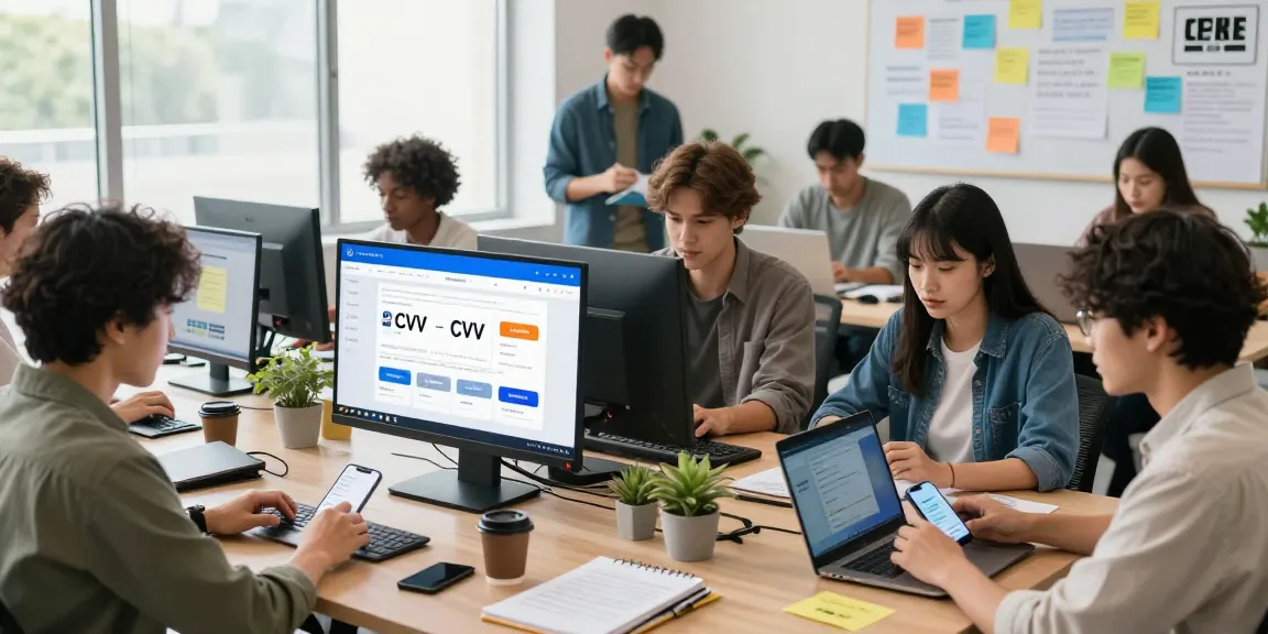 Group of professionals collaborating in a fresh cvv shop environment showcasing online purchasing dynamics