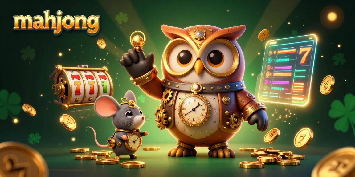 Engage with mahjong slots in a dynamic 3D scene featuring steampunk characters and vibrant casino elements.