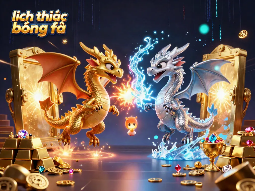 Watch "lịch thi đấu bóng đá" come alive in a dynamic scene with dragons and treasures.